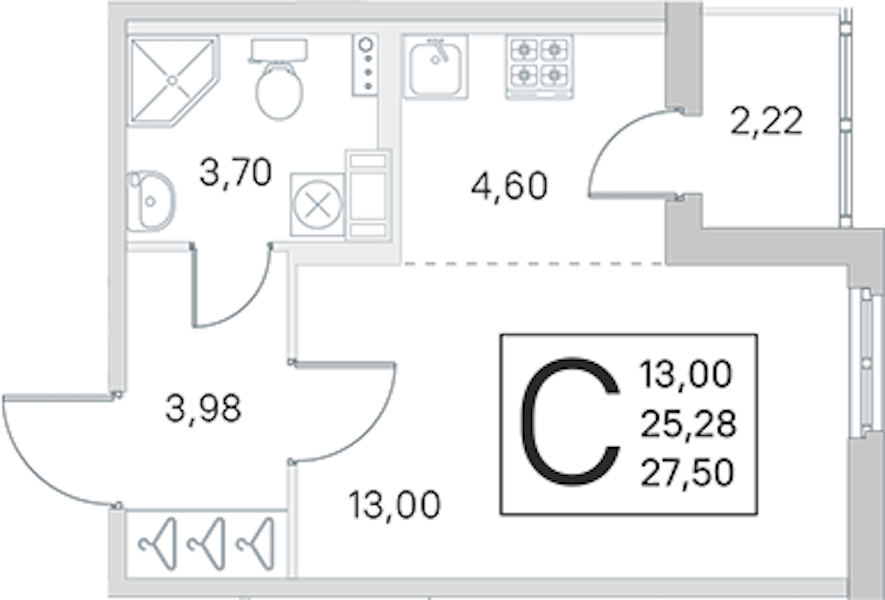 Квартира студия 25.28 м², 2/4 эт., ЖК «Любоград в Стрельне»